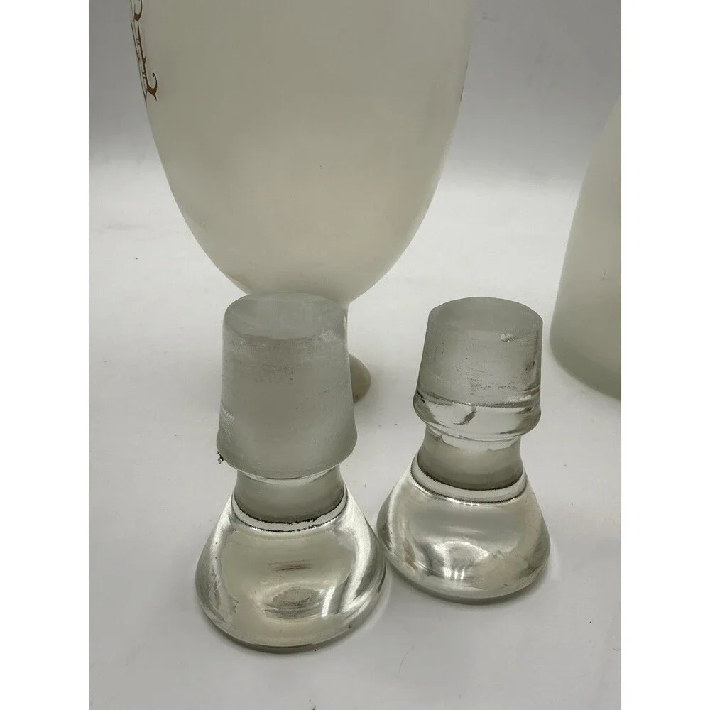 Vintage Frosted Glass Rye & Gin Decanter w/ Glass Stopper : MCM Gold Lettering